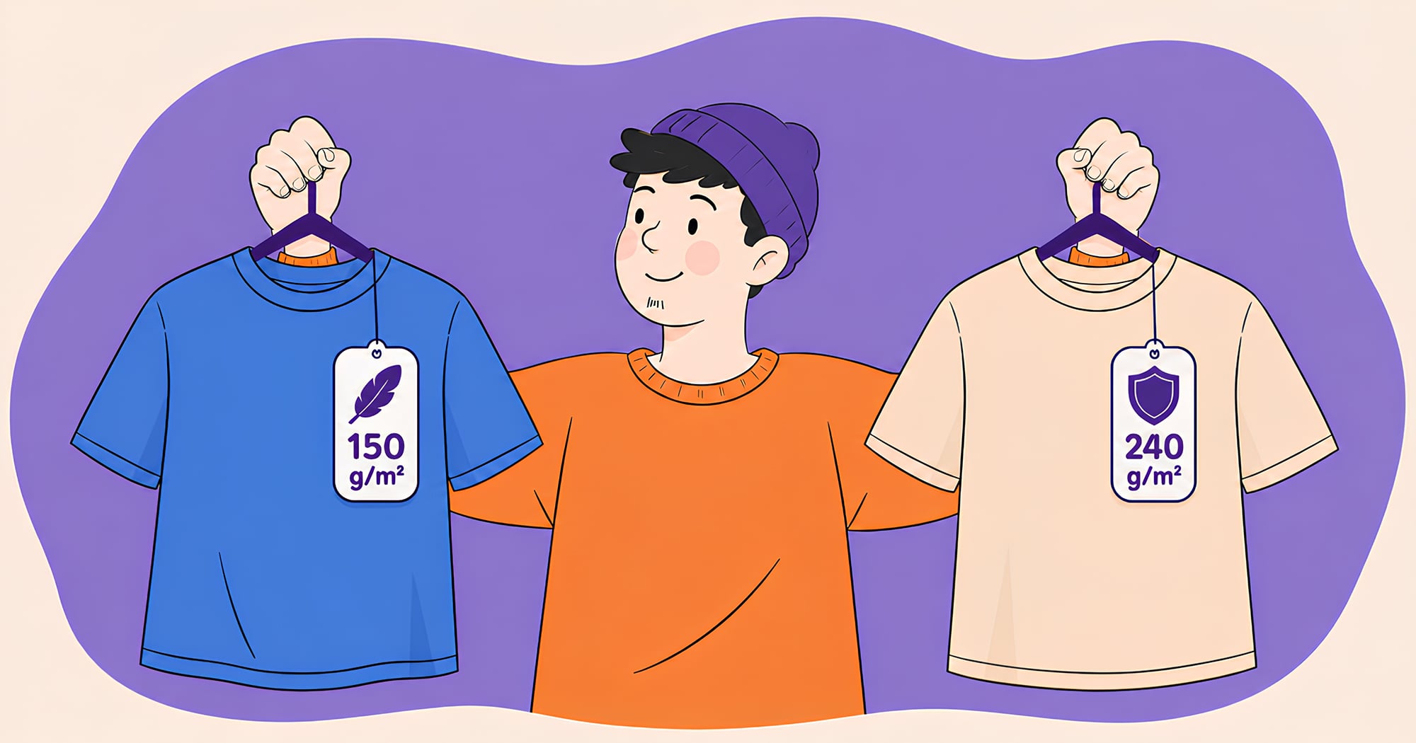 Comparatif visuel de t-shirts de différents grammages